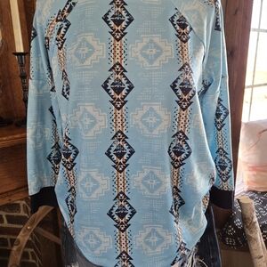 Blue Geometric Patterned Sweater